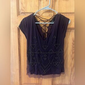 FOREVER 21 Beaded Tie Shirt Purple Size M